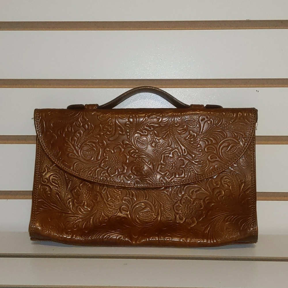 Vintage Saks and Fifth Ave. Tooled Leather Clutch